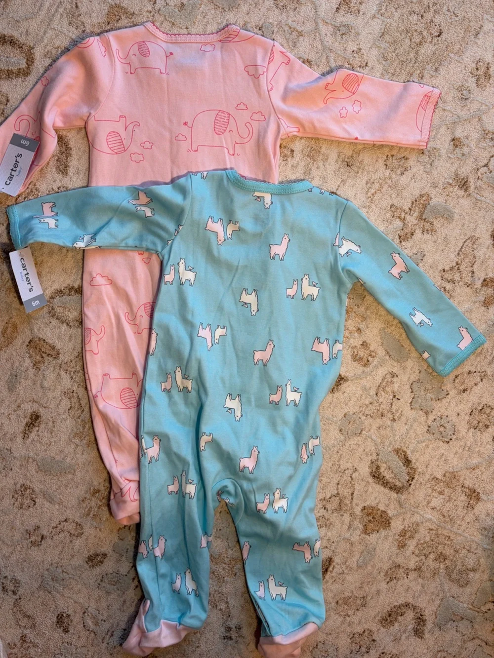 Carter's Pink Elephant & Blue Llama Baby Footed One-Pieces: Set of 2